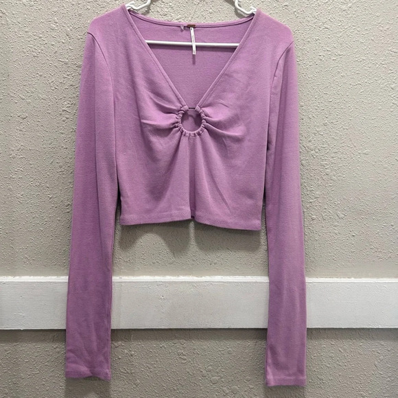 Free People Key to my Heart Lilac Cropped Long Sleeve Top Large - Picture 2 of 8